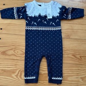 Janie and Jack Navy and White Knit Romper